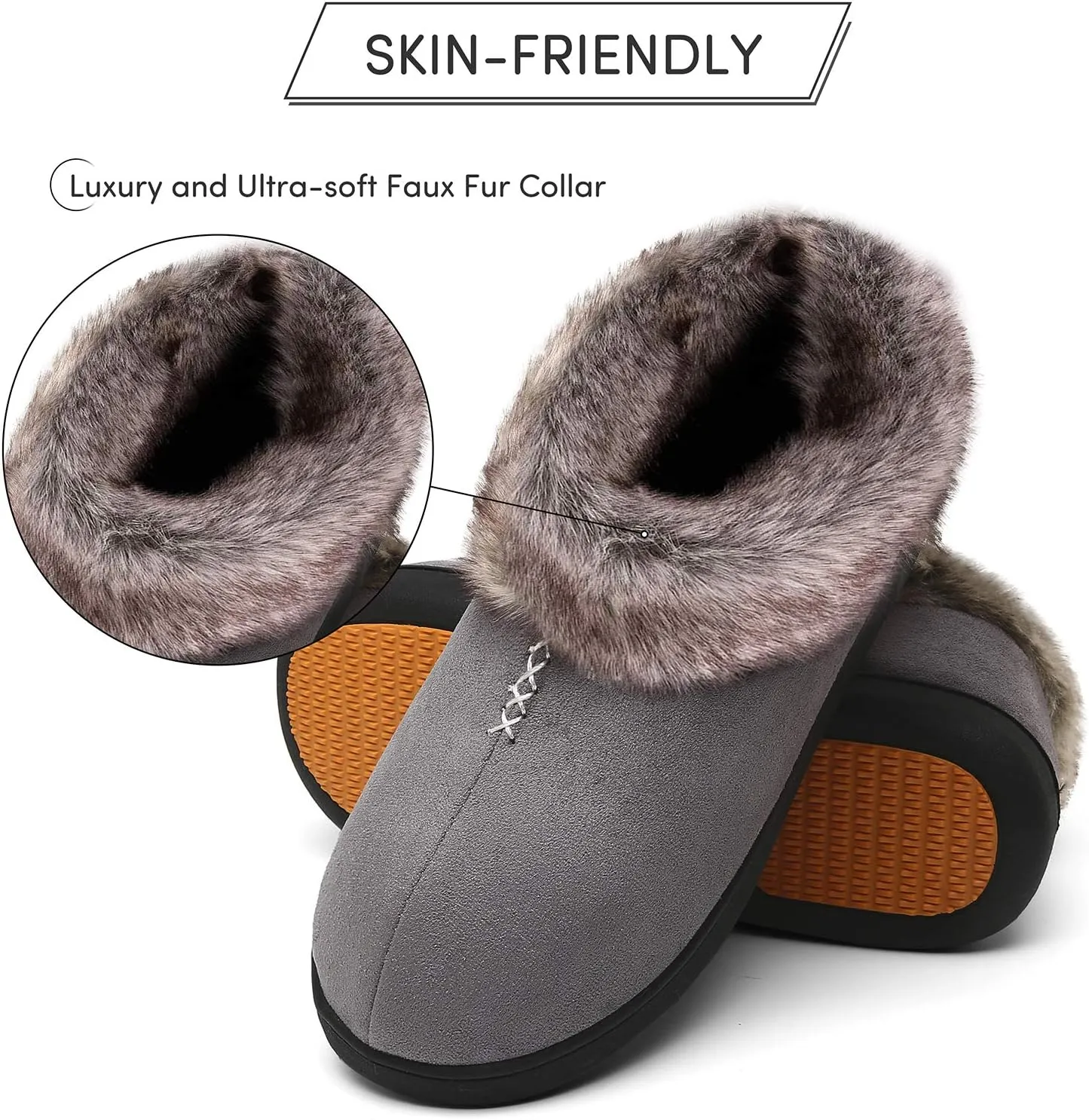 Mishansha Women's House Shoes Memory Foam Suede Moccasin Slippers Winter Warm Fleece Lined Home Shoes with Anti-Skid Rubber Sole