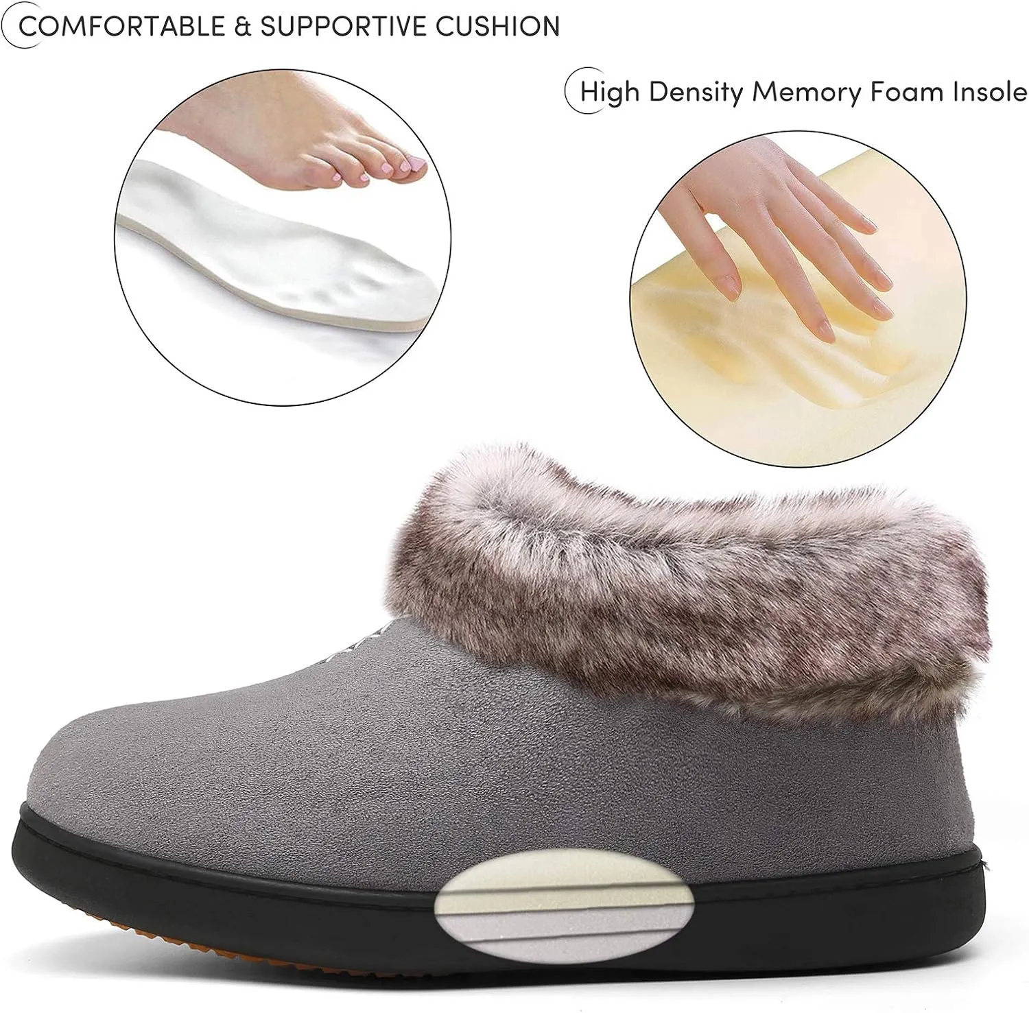 Mishansha Women's House Shoes Memory Foam Suede Moccasin Slippers Winter Warm Fleece Lined Home Shoes with Anti-Skid Rubber Sole