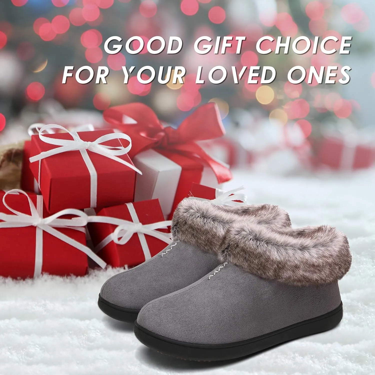 Mishansha Women's House Shoes Memory Foam Suede Moccasin Slippers Winter Warm Fleece Lined Home Shoes with Anti-Skid Rubber Sole