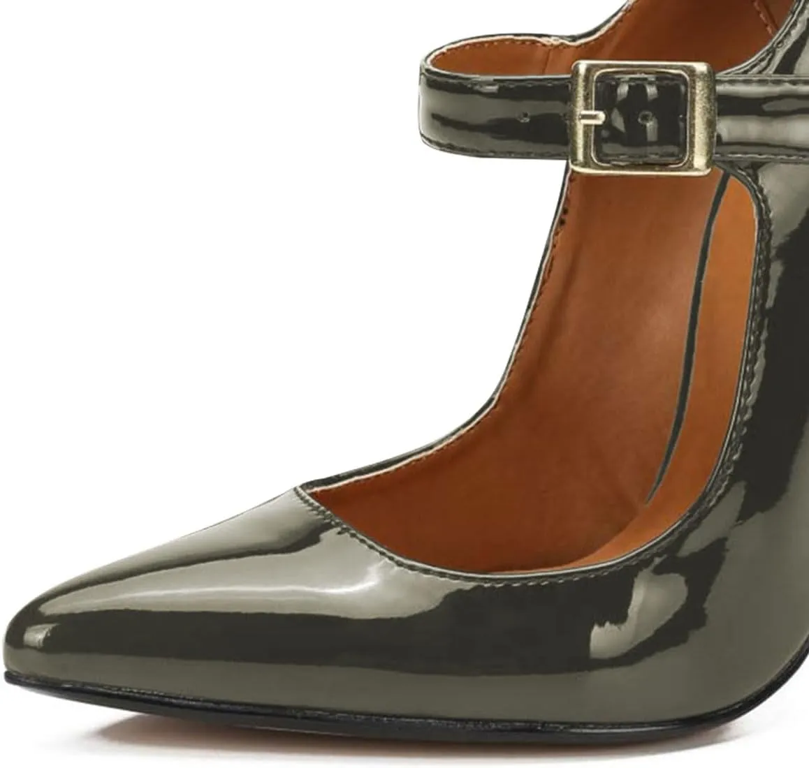 miss left Women's Mary Jane Ankle Strap Pumps with Buckle Almond Toe Chic Stiletto High Heel Dress Party Evening Shoes Size 4-16 US