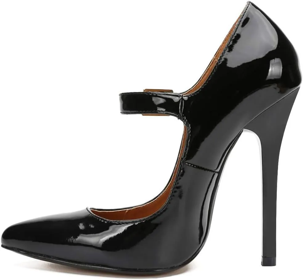 miss left Women's Mary Jane Ankle Strap Pumps with Buckle Almond Toe Chic Stiletto High Heel Dress Party Evening Shoes Size 4-16 US