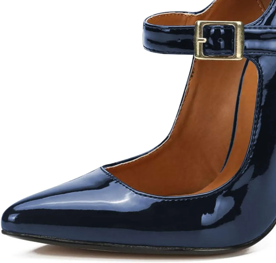 miss left Women's Mary Jane Ankle Strap Pumps with Buckle Almond Toe Chic Stiletto High Heel Dress Party Evening Shoes Size 4-16 US