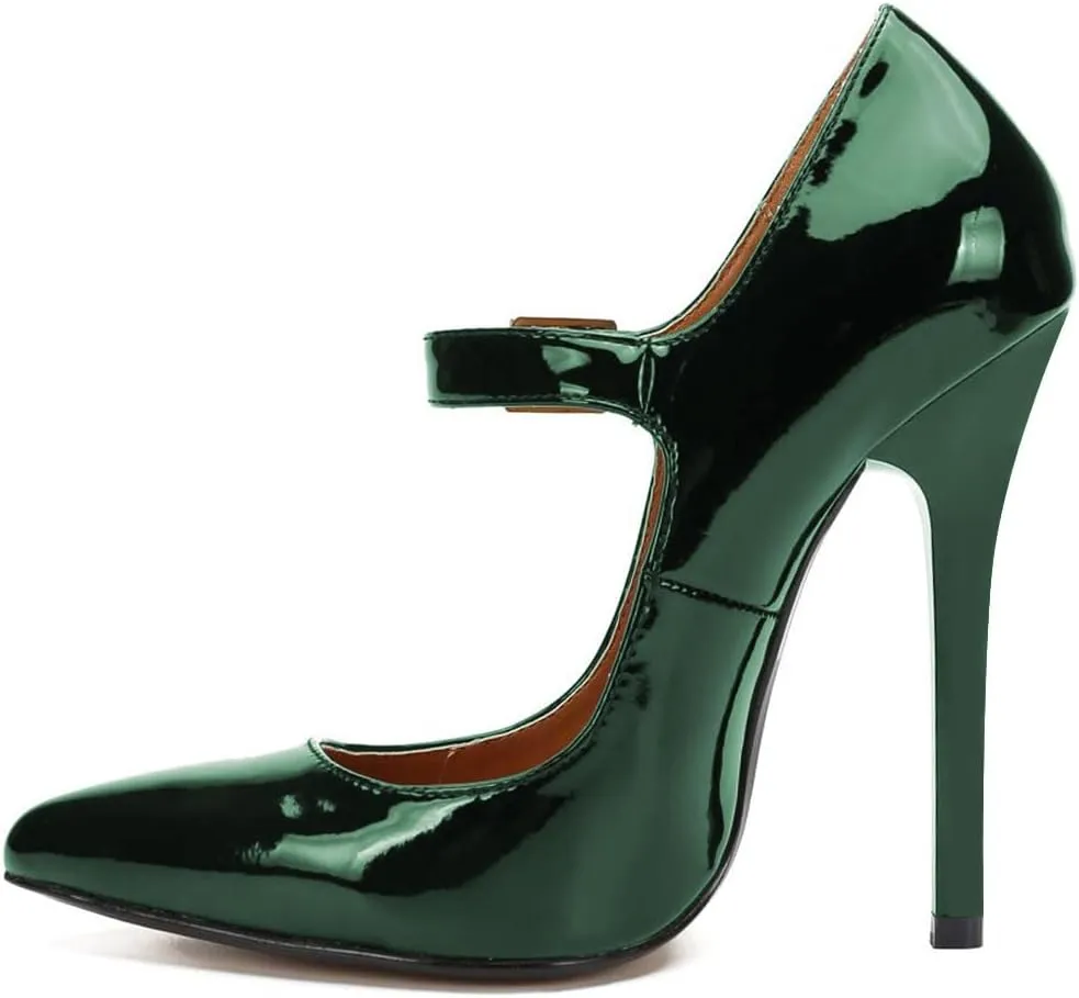 miss left Women's Mary Jane Ankle Strap Pumps with Buckle Almond Toe Chic Stiletto High Heel Dress Party Evening Shoes Size 4-16 US