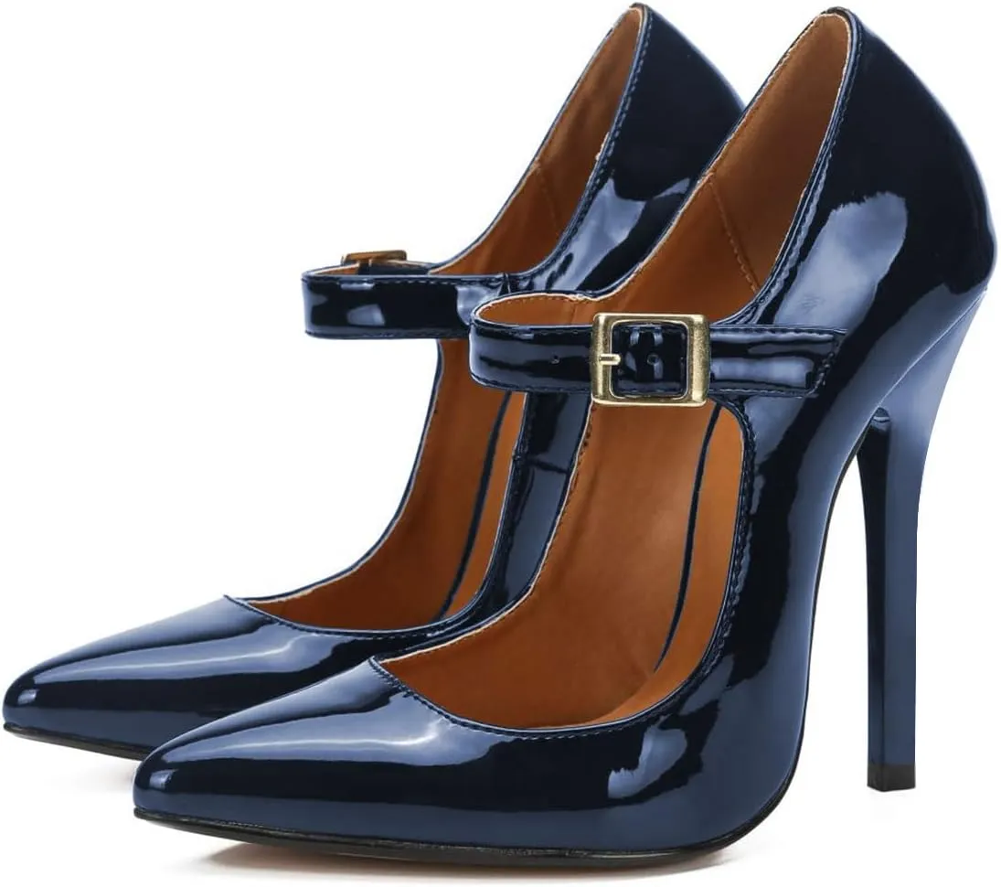 miss left Women's Mary Jane Ankle Strap Pumps with Buckle Almond Toe Chic Stiletto High Heel Dress Party Evening Shoes Size 4-16 US