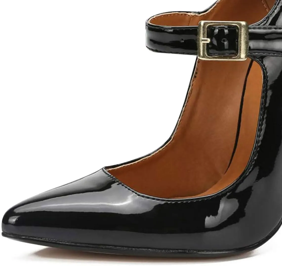 miss left Women's Mary Jane Ankle Strap Pumps with Buckle Almond Toe Chic Stiletto High Heel Dress Party Evening Shoes Size 4-16 US
