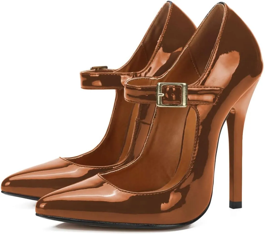 miss left Women's Mary Jane Ankle Strap Pumps with Buckle Almond Toe Chic Stiletto High Heel Dress Party Evening Shoes Size 4-16 US