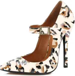 miss left Women's Mary Jane Ankle Strap Pumps with Buckle Almond Toe Chic Stiletto High Heel Dress Party Evening Shoes Size 4-16 US