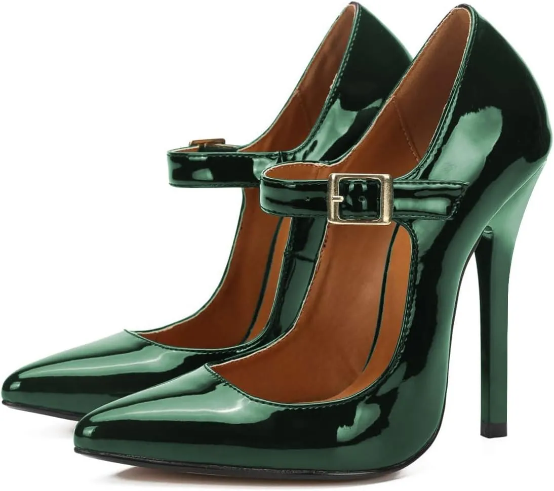 miss left Women's Mary Jane Ankle Strap Pumps with Buckle Almond Toe Chic Stiletto High Heel Dress Party Evening Shoes Size 4-16 US