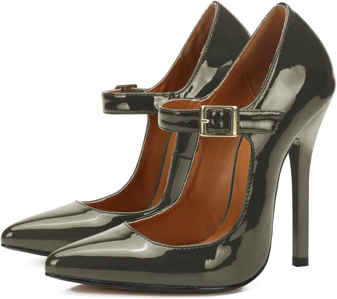miss left Women's Mary Jane Ankle Strap Pumps with Buckle Almond Toe Chic Stiletto High Heel Dress Party Evening Shoes Size 4-16 US