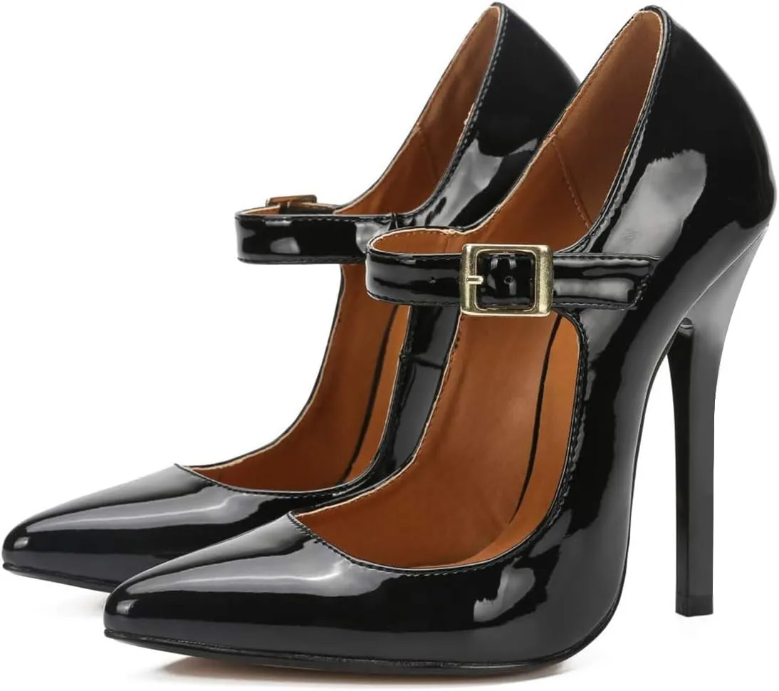 miss left Women's Mary Jane Ankle Strap Pumps with Buckle Almond Toe Chic Stiletto High Heel Dress Party Evening Shoes Size 4-16 US