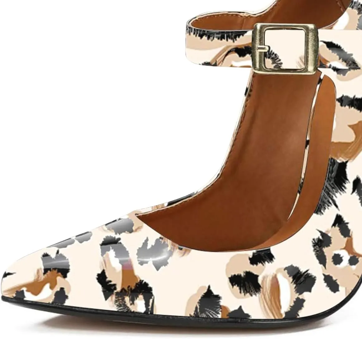 miss left Women's Mary Jane Ankle Strap Pumps with Buckle Almond Toe Chic Stiletto High Heel Dress Party Evening Shoes Size 4-16 US