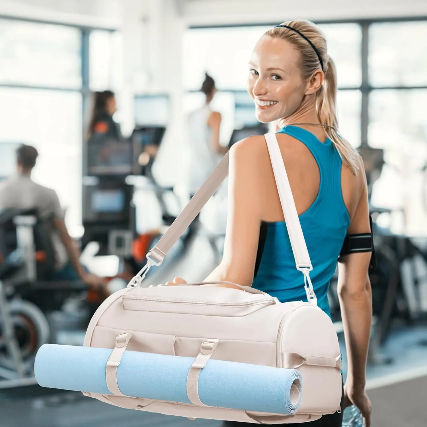 MIYCOO Gym Bag with Shoes Compartment and Wet Pocket - Sports Duffle for Men and Women, Travel Backpack Weekender Overnight Bag Beige