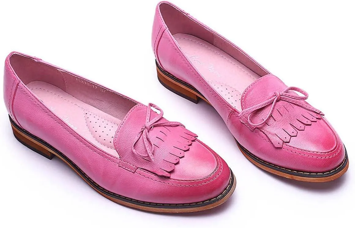Mona flying Women's Leather Tassel Loafer Dress Casual Slip on Flat Office Work Shoes for Ladies