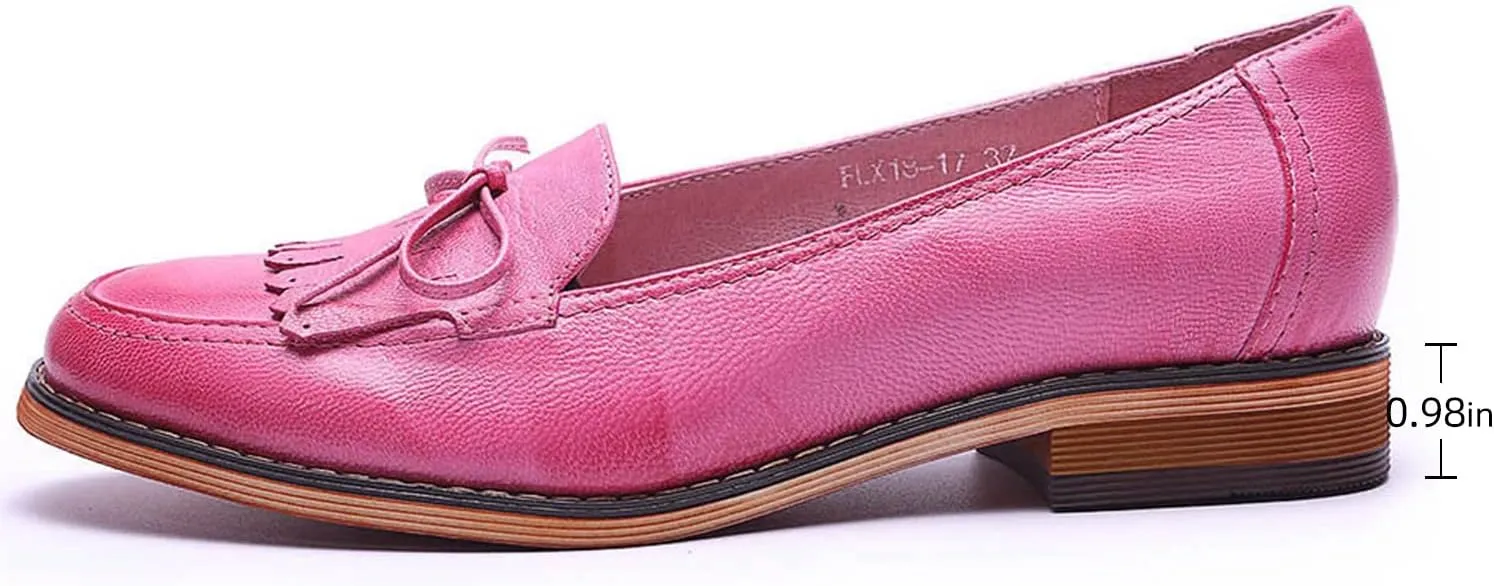 Mona flying Women's Leather Tassel Loafer Dress Casual Slip on Flat Office Work Shoes for Ladies