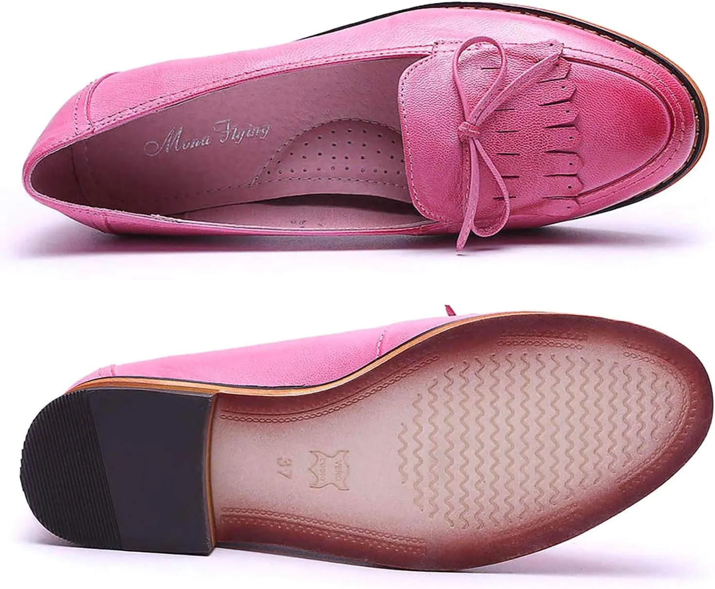 Mona flying Women's Leather Tassel Loafer Dress Casual Slip on Flat Office Work Shoes for Ladies