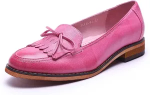Mona flying Women's Leather Tassel Loafer Dress Casual Slip on Flat Office Work Shoes for Ladies