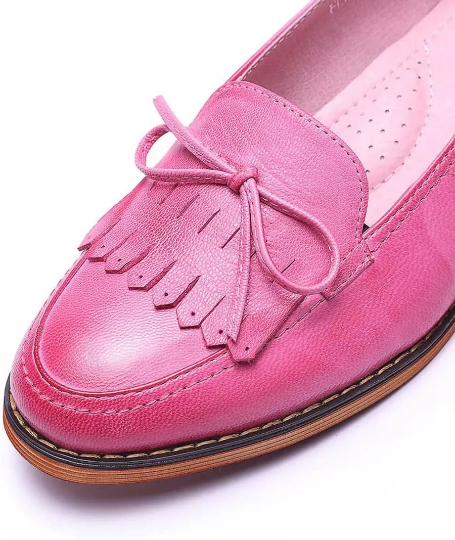 Mona flying Women's Leather Tassel Loafer Dress Casual Slip on Flat Office Work Shoes for Ladies