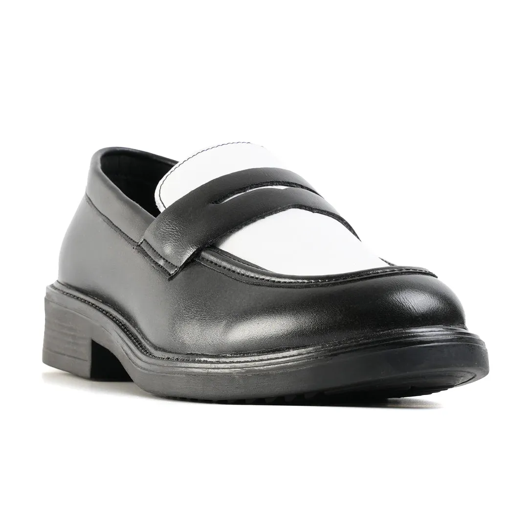 Monkstory Cosmopolitan Contrast Penny Loafers  - Black/White