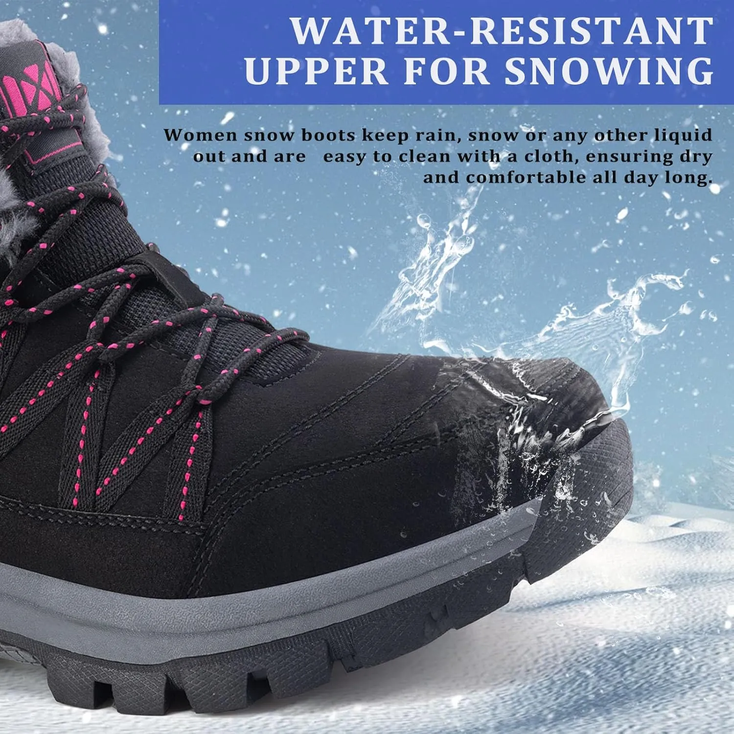 Moodeng Women Winter Boots Warm Comfortable Outdoor Ankle Boots Lace Up Hiking Boots Non-Slip Trekking Shoes
