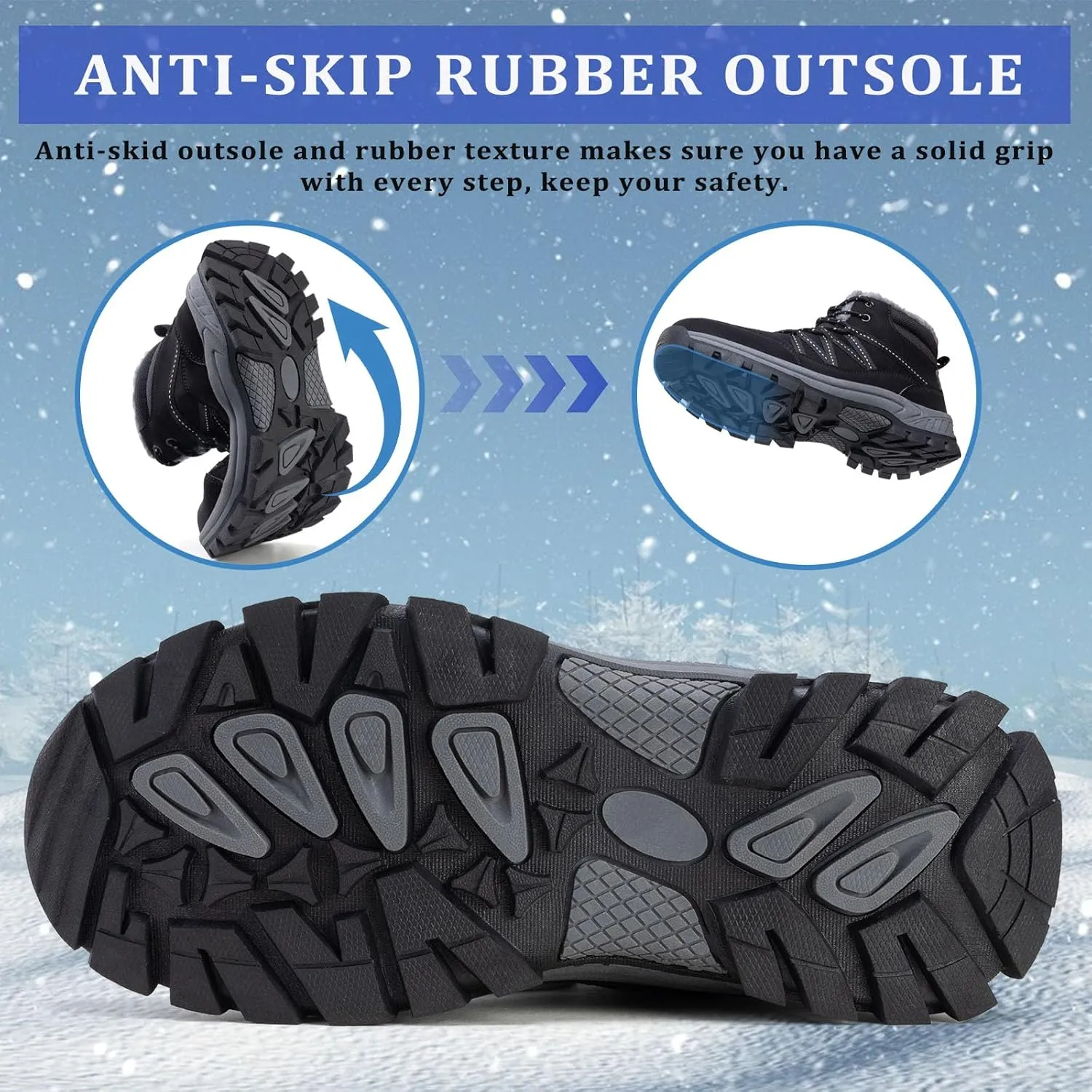 Moodeng Women Winter Boots Warm Comfortable Outdoor Ankle Boots Lace Up Hiking Boots Non-Slip Trekking Shoes