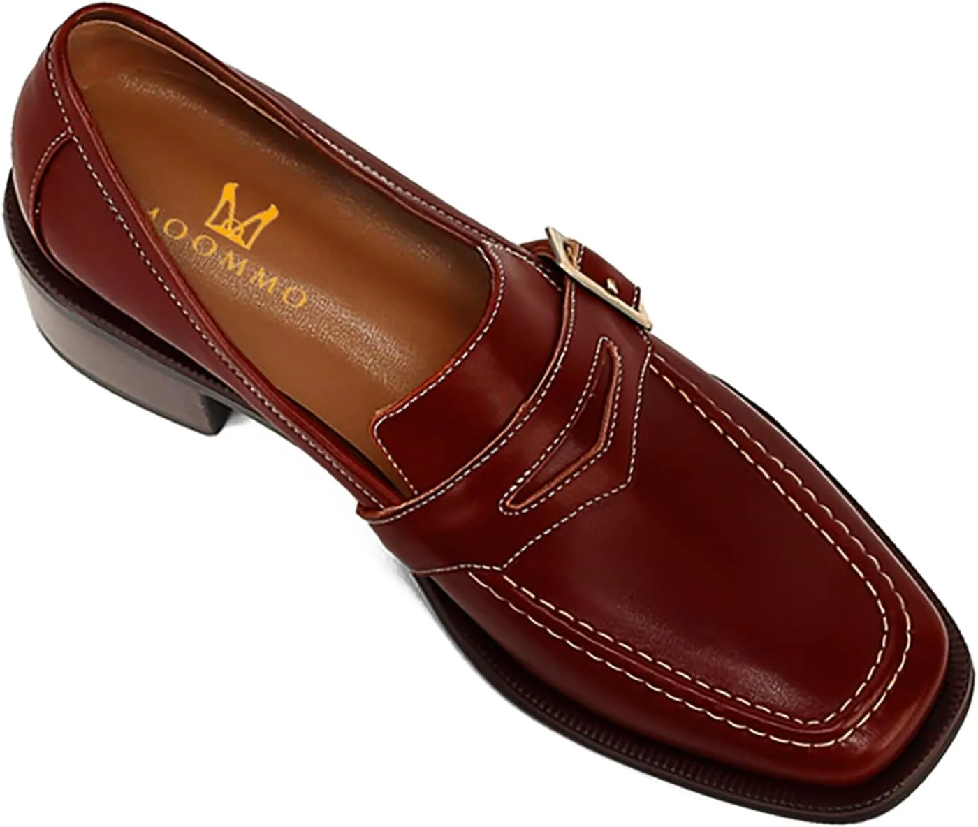 MOOMMO Women Classic Penny Loafers Closed Square Toe Patent Low Heel Loafers Slip On Metal Buckle 2" Chunky Heel Comfy Office Ladies Vintage Dress Loafer Shoes Size 4-9 M US