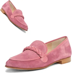 MOOMMO Women Comfortable Suede Loafer Flats Closed Round Toe Slip On Penny Loafers Knitted Strap Oxford Loafer Shoes for Office Ladies Work Daily Casual Club Driver Flats Spring Elegant 4-11 M US