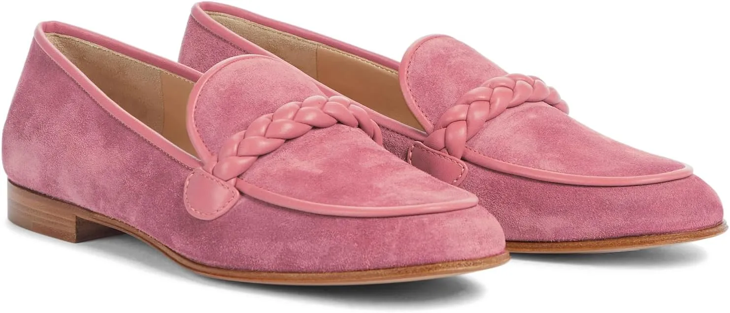 MOOMMO Women Comfortable Suede Loafer Flats Closed Round Toe Slip On Penny Loafers Knitted Strap Oxford Loafer Shoes for Office Ladies Work Daily Casual Club Driver Flats Spring Elegant 4-11 M US