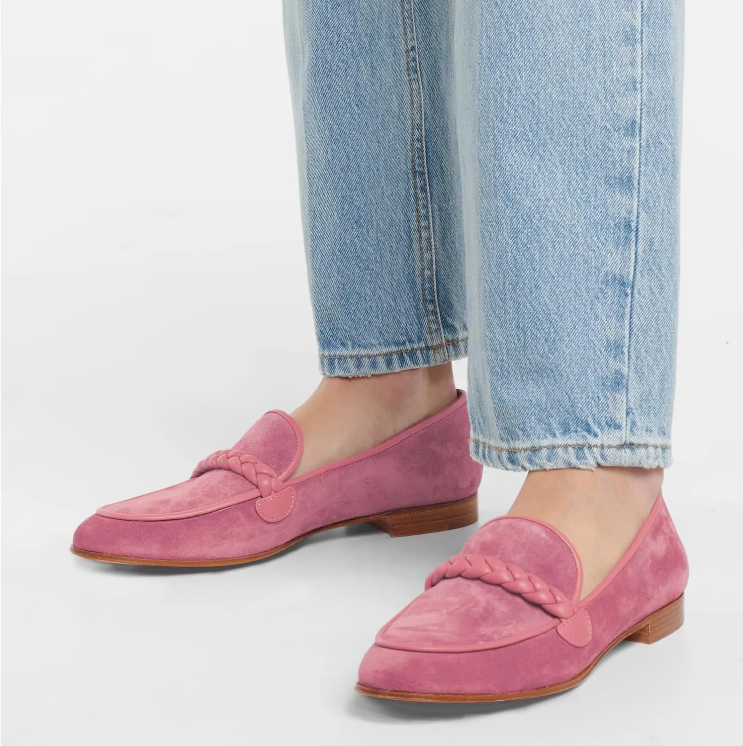 MOOMMO Women Comfortable Suede Loafer Flats Closed Round Toe Slip On Penny Loafers Knitted Strap Oxford Loafer Shoes for Office Ladies Work Daily Casual Club Driver Flats Spring Elegant 4-11 M US