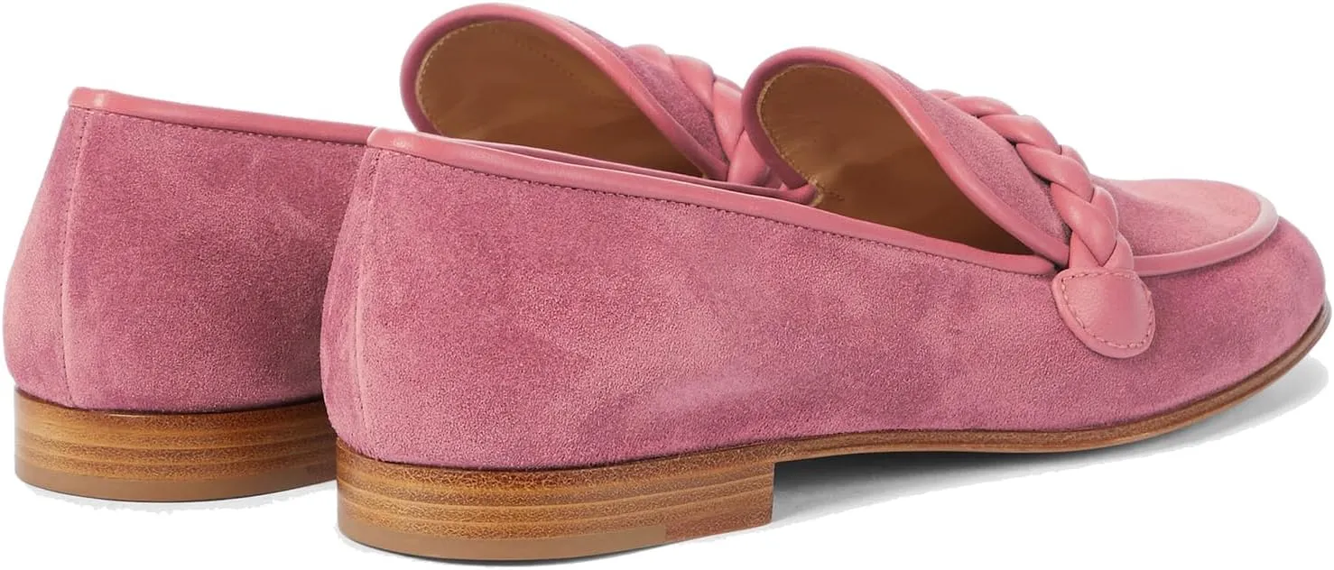 MOOMMO Women Comfortable Suede Loafer Flats Closed Round Toe Slip On Penny Loafers Knitted Strap Oxford Loafer Shoes for Office Ladies Work Daily Casual Club Driver Flats Spring Elegant 4-11 M US