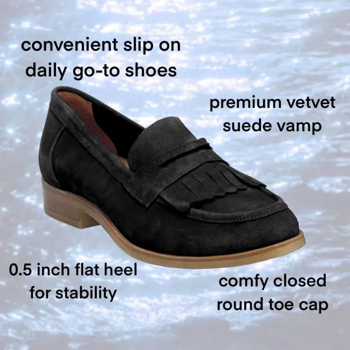 MOOMMO Women Comfortable Suede Loafers Flats Round Closed Toe Slip On Flat Penny Loafers Office Ladies Work Wingtip Oxford Loafer Shoes Dressy Casual Club Church Driver Flats Fall Winter 4-11 M US