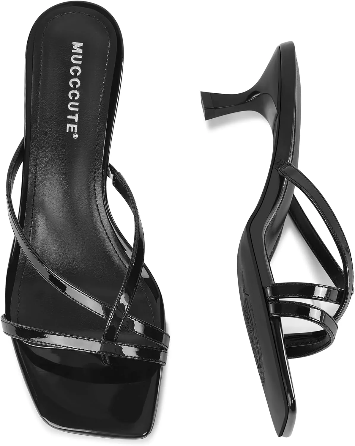 MUCCCUTE Kitten Heels for Women Square Open Toe Flip Flop Heels 2inch Thong Heeled Sandals
