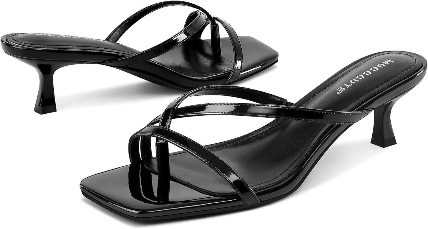 MUCCCUTE Kitten Heels for Women Square Open Toe Flip Flop Heels 2inch Thong Heeled Sandals
