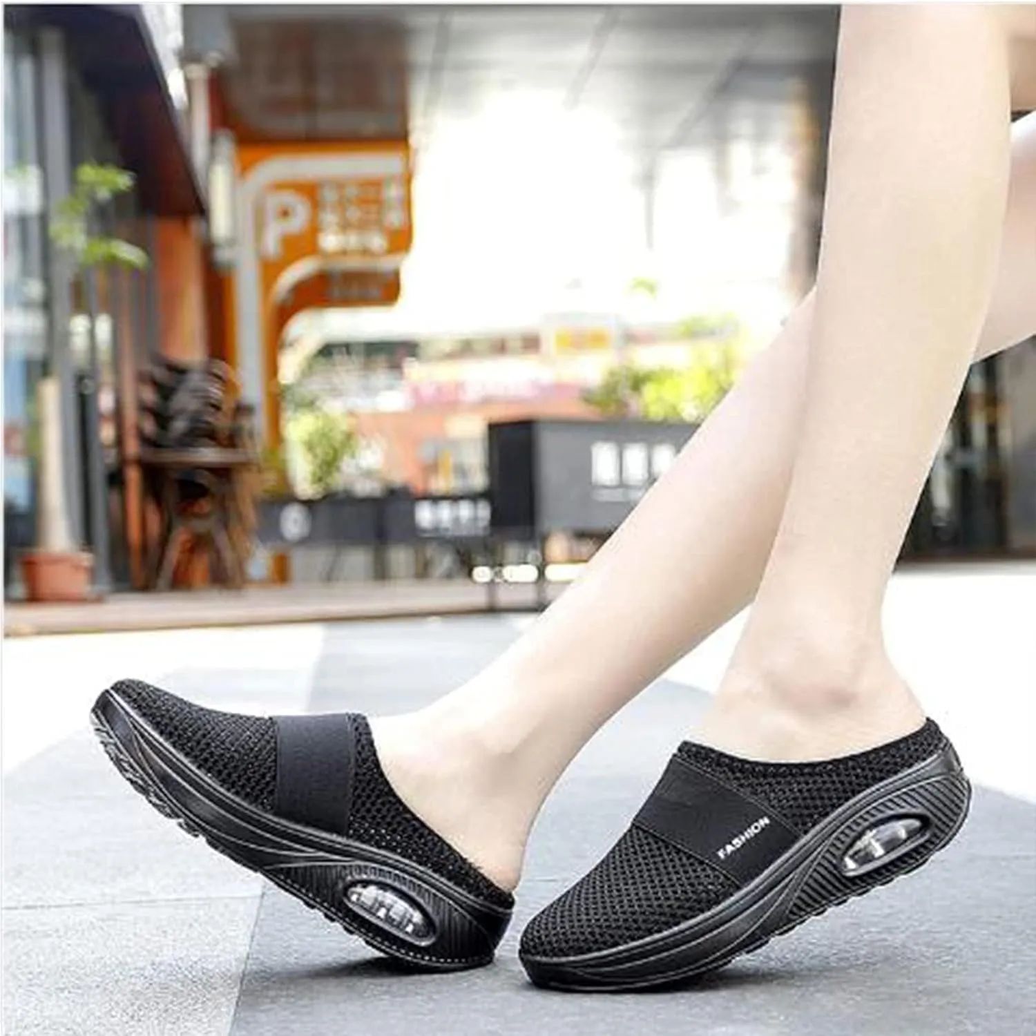 Mules for Women Comfortable Summer Comfort Mesh Hollow Out Backless Walking Sneakers Trendy Slip On Diabetic Air-Cushion Orthopedic Shoes BreathableWedge Platform Slippers with Arch Support