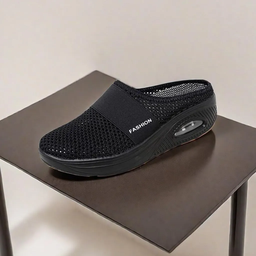 Mules for Women Comfortable Summer Comfort Mesh Hollow Out Backless Walking Sneakers Trendy Slip On Diabetic Air-Cushion Orthopedic Shoes BreathableWedge Platform Slippers with Arch Support