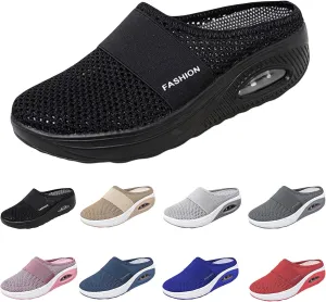 Mules for Women Comfortable Summer Comfort Mesh Hollow Out Backless Walking Sneakers Trendy Slip On Diabetic Air-Cushion Orthopedic Shoes BreathableWedge Platform Slippers with Arch Support