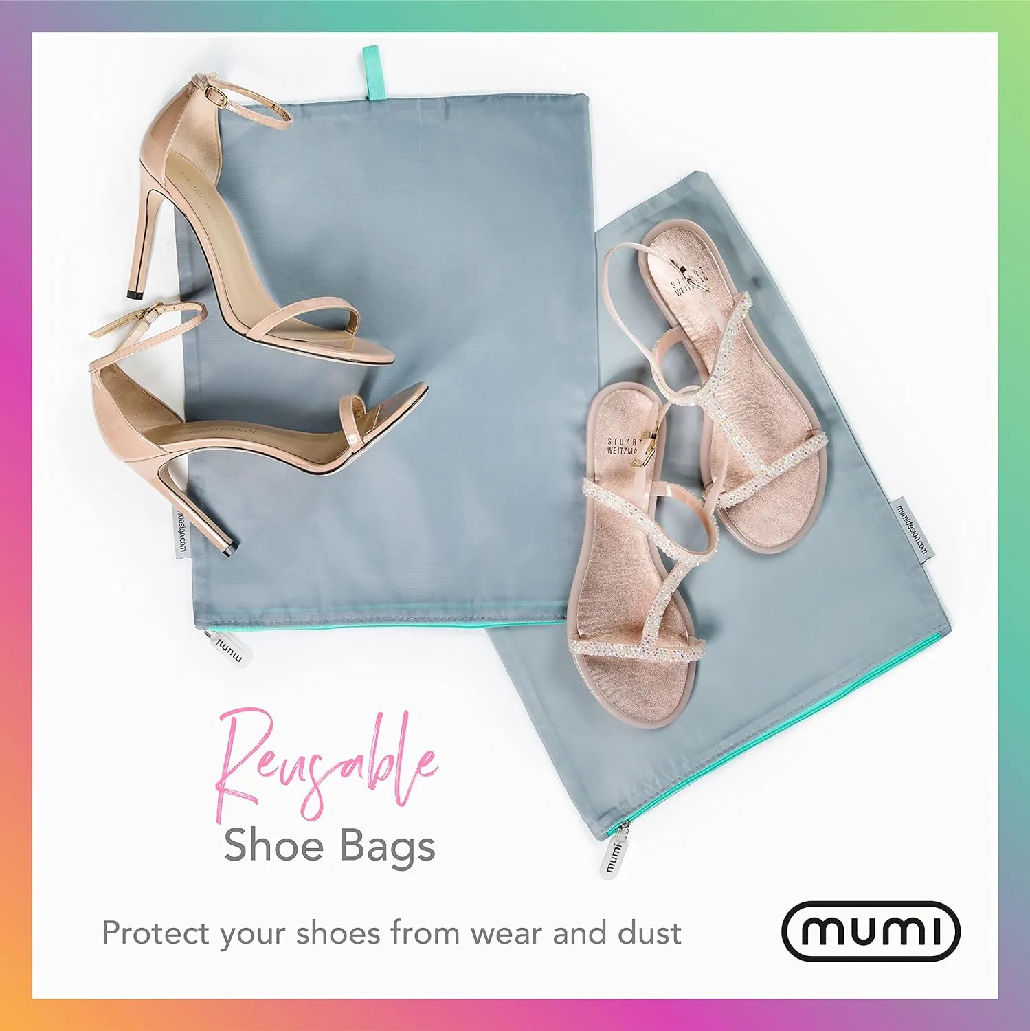 MUMI Travel Shoe Bags – Set of 2 Waterproof Shoe Bag for Travel, Gym & Packing | Lightweight Organizer for Shoes Storage & Closet | For Men & Women, Shoes Packing Bags for Luggage (Black)