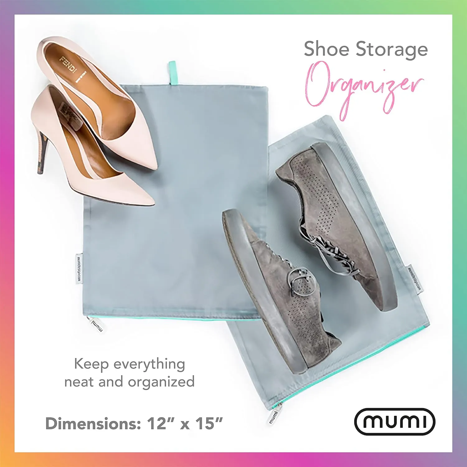 MUMI Travel Shoe Bags – Set of 2 Waterproof Shoe Bag for Travel, Gym & Packing | Lightweight Organizer for Shoes Storage & Closet | For Men & Women, Shoes Packing Bags for Luggage (Black)