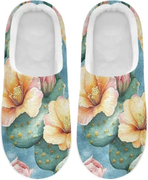 Nature Cactus Retro Style Flower Cozy Fuzzy House Shoes Winter House Shoes with Memory Foam for Woman Hospital 6-7