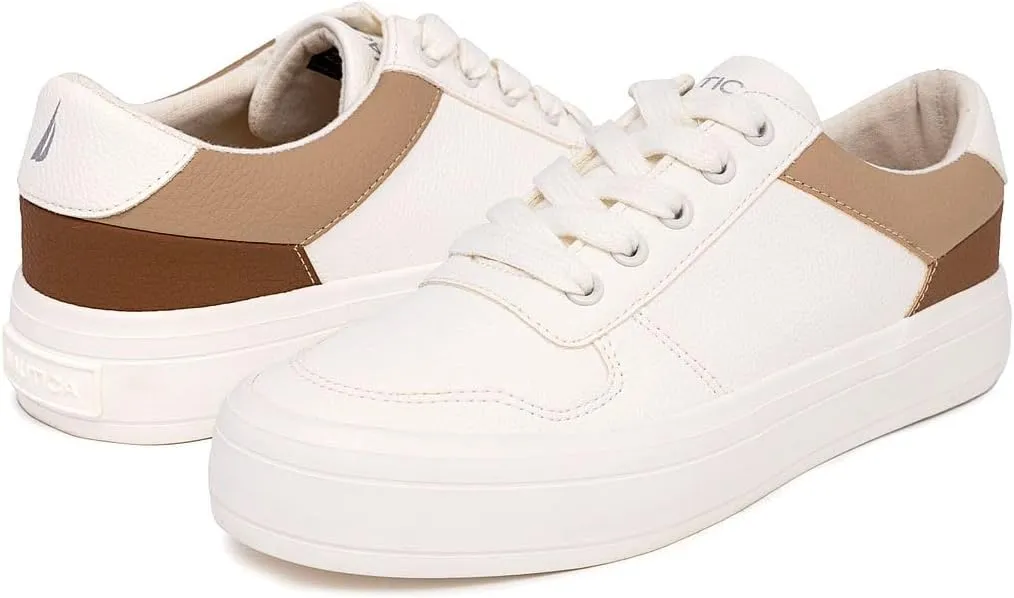 Nautica Women’s Lace-Up Fashion Sneakers – Low-Top Casual Walking & Tennis Shoes with Platform or Regular Heel