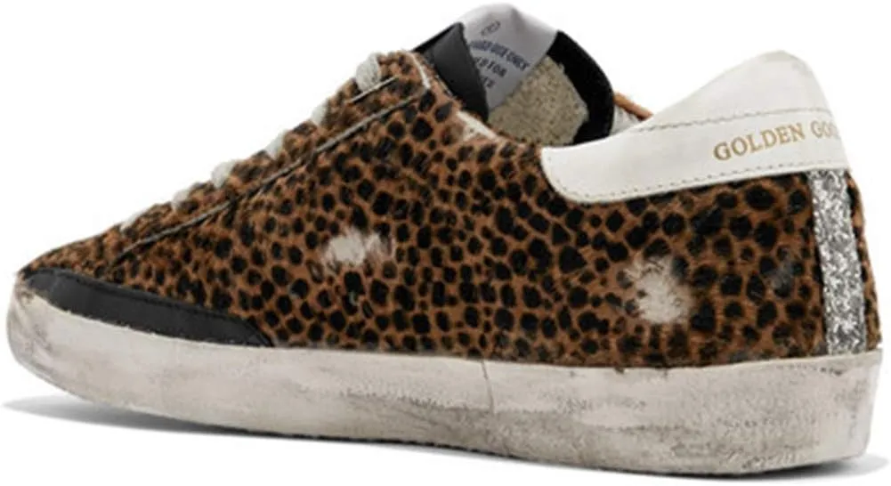 nesho Women's Sports Sneakers Leather Leopard-Print Casual Shoes Slide