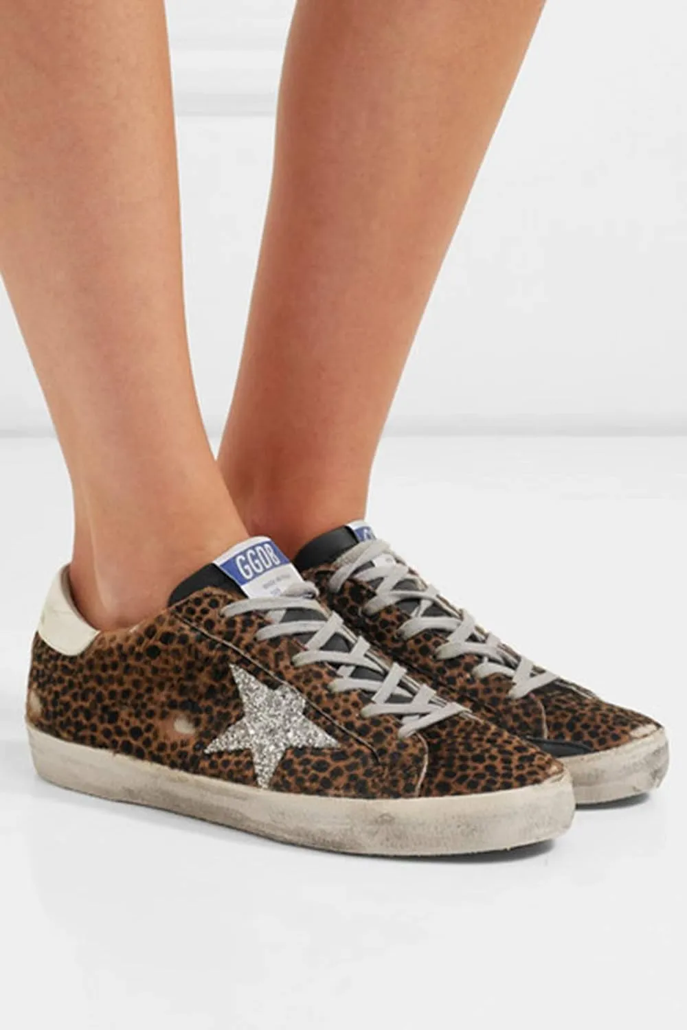 nesho Women's Sports Sneakers Leather Leopard-Print Casual Shoes Slide