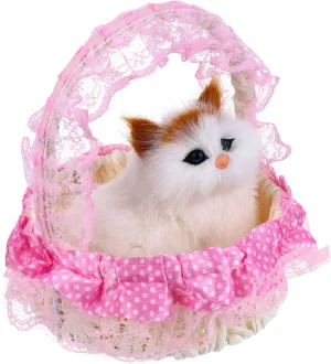NOLITOY Sleeping Cat in Basket Doll Mini Kitten in Woven Basket with Meows Sounds Decor for Office Desk Kids Boys Girls Random Color