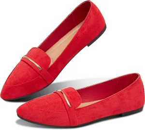 Obtaom Women's Pointy Toe Loafer Flat Comfortable Faux Suede Work Shoes,Cute Penny Loafer Slip On Ballet Flat