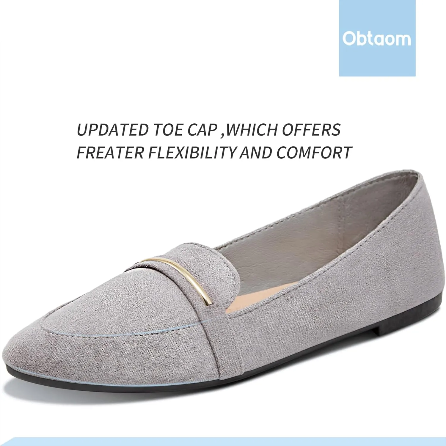 Obtaom Women's Pointy Toe Loafer Flat Comfortable Faux Suede Work Shoes,Cute Penny Loafer Slip On Ballet Flat