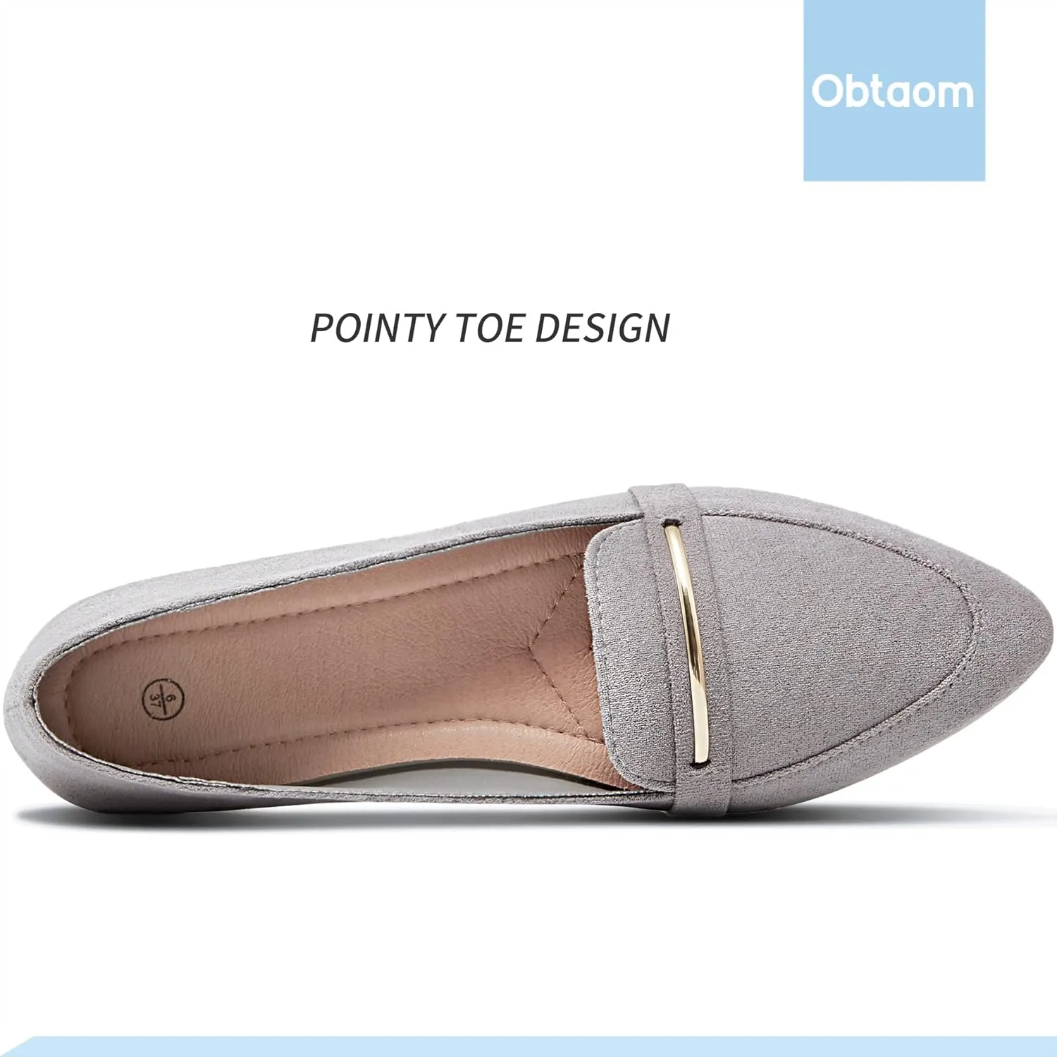Obtaom Women's Pointy Toe Loafer Flat Comfortable Faux Suede Work Shoes,Cute Penny Loafer Slip On Ballet Flat