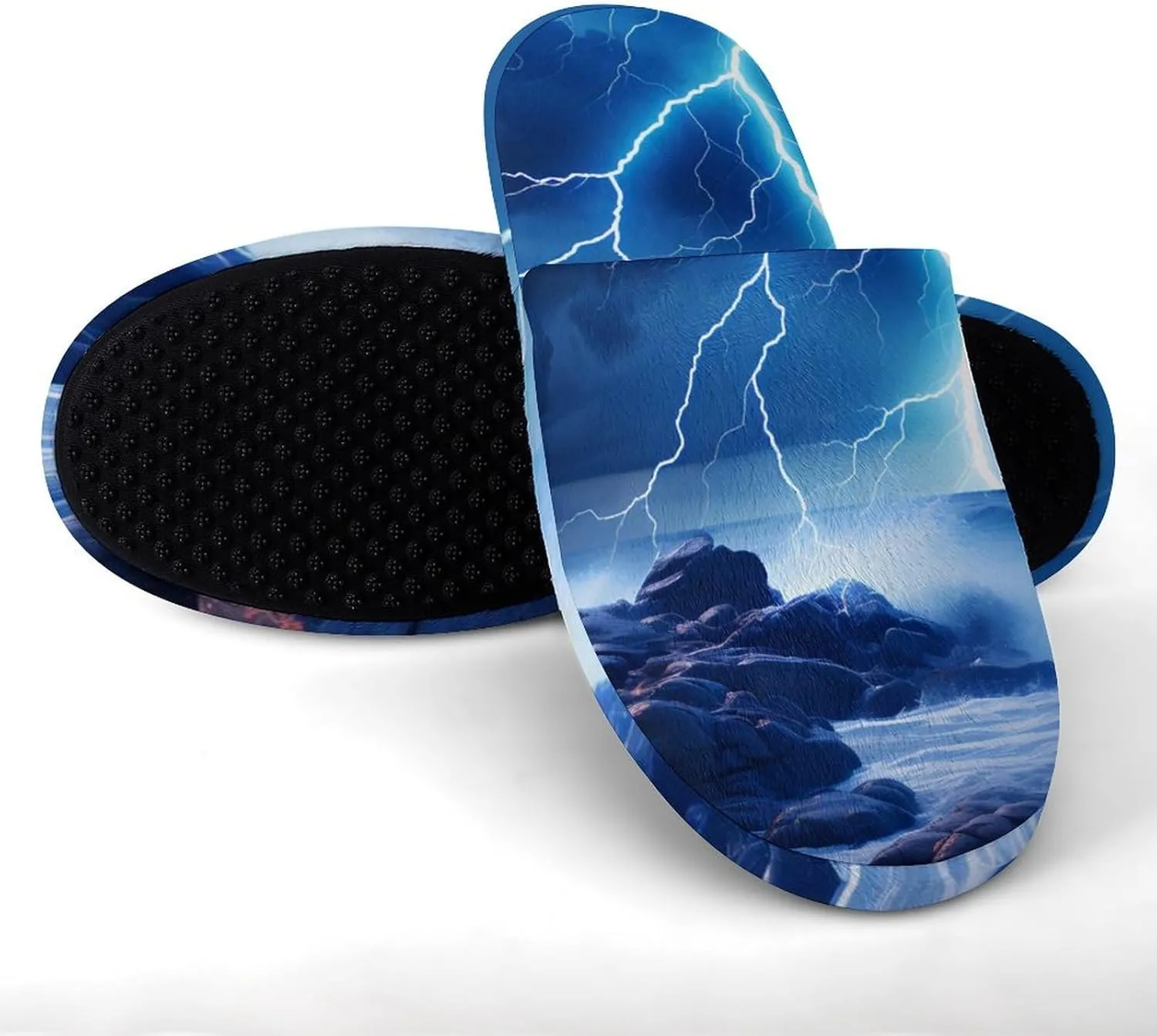 Ocean Thundering Storm House Slippers for Men Warm Plush Slip On Slipper for Indoor Outdoor