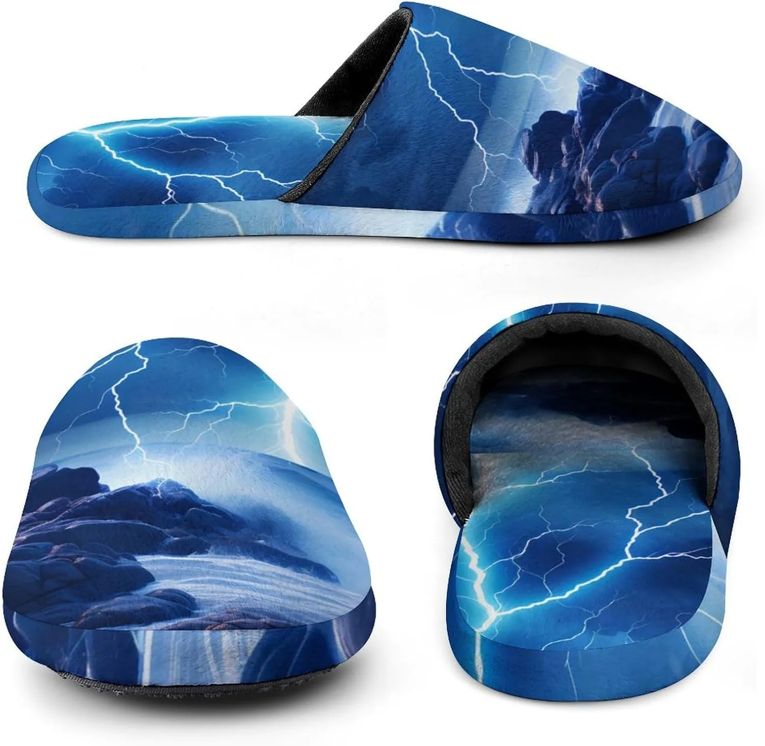 Ocean Thundering Storm House Slippers for Men Warm Plush Slip On Slipper for Indoor Outdoor