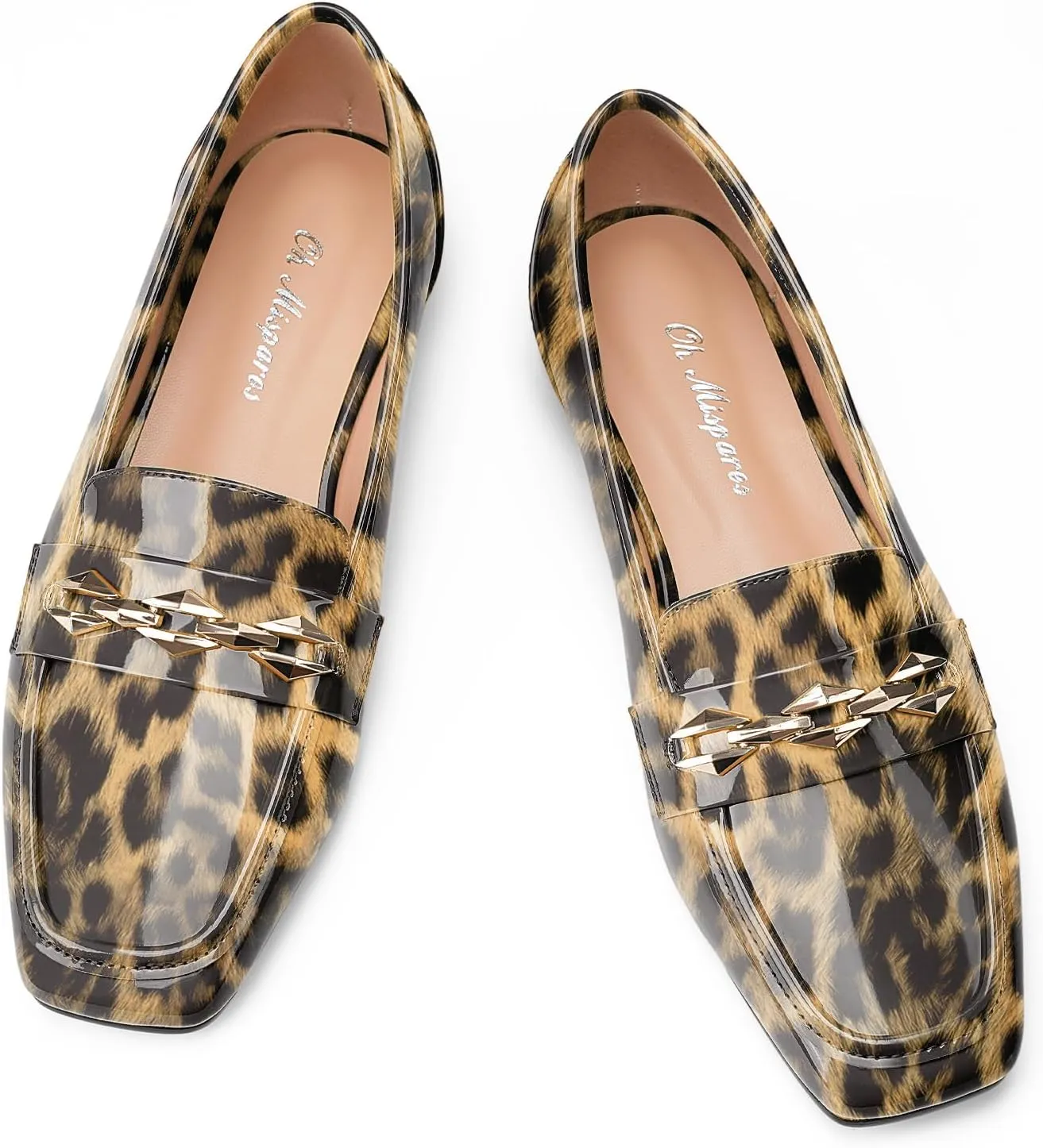 Oh Mispares Womens Loafers Square Toe Low Heel Penny Loafers Fashion Comfortable Slip on Flats Casual Dressy Shoes for Women Work Office Patent Leather