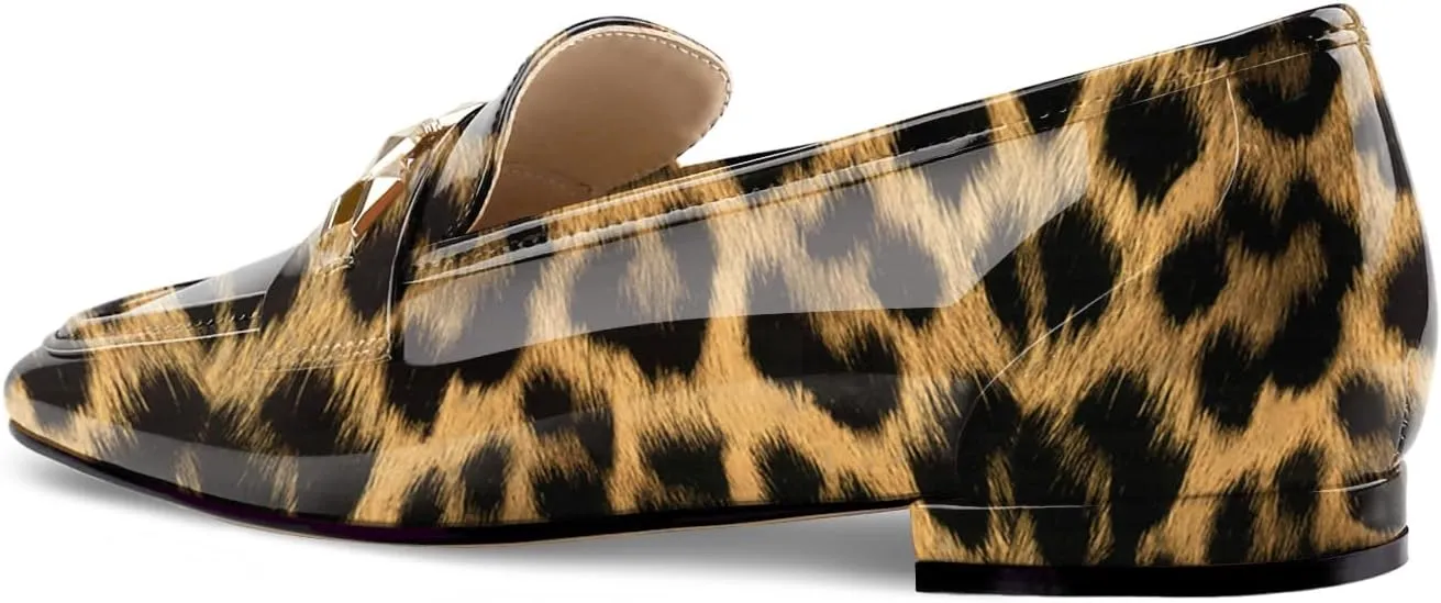 Oh Mispares Womens Loafers Square Toe Low Heel Penny Loafers Fashion Comfortable Slip on Flats Casual Dressy Shoes for Women Work Office Patent Leather