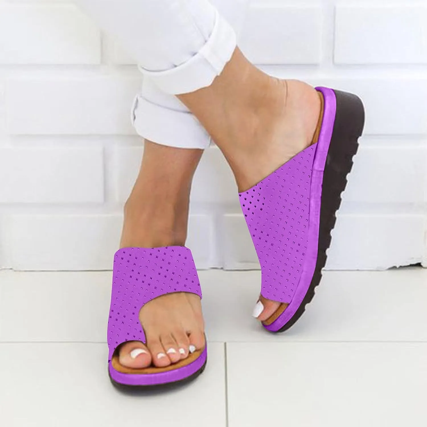 oiangi Womens Toe Ring Wedge Sandals Dressy Casual Slip-on Platform Slippers Summer Beach Travel Shoes Comfortable Open Toe Non-Slip Flip Flop Shoes